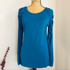 INC Teal Long Sleeve Ruffled Blouse  L